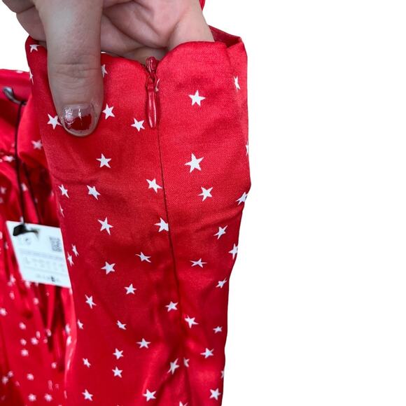 New Zara Red Lace Up Satin Effect Star Print Bodysuit Women's - Picture 10 of 11
